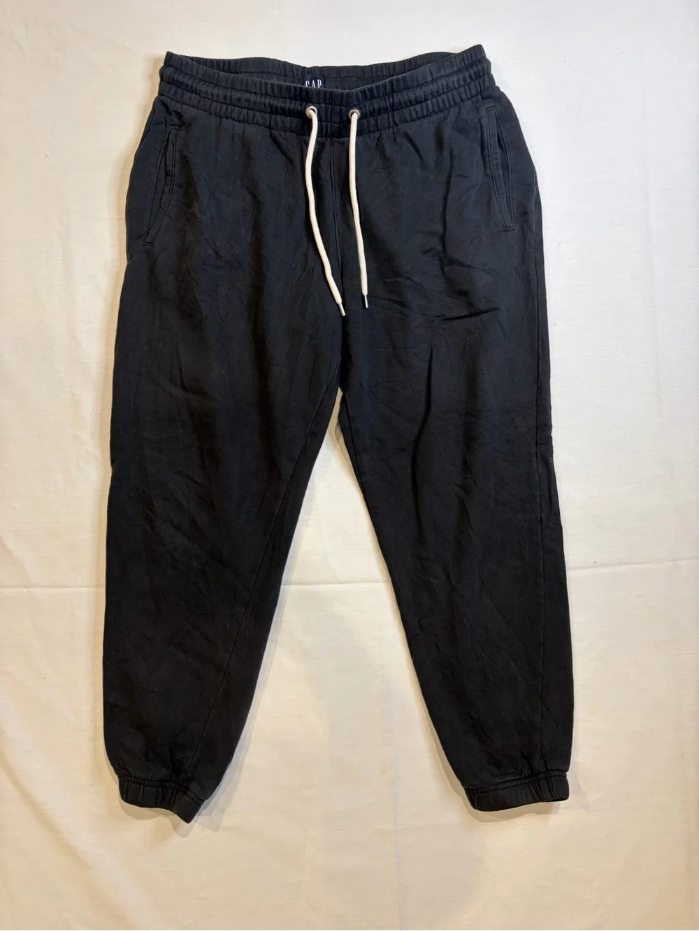 GAP Men’s Black Jogger Sweatpants with White Drawstring